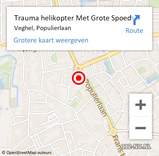 Locatie op kaart van de 112 melding: Trauma helikopter Met Grote Spoed Naar Veghel, Populierlaan op 4 oktober 2022 17:29