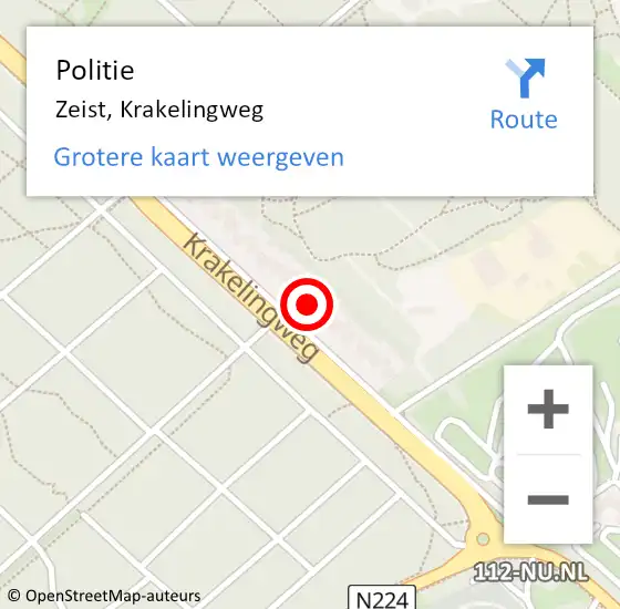 Locatie op kaart van de 112 melding: Politie Zeist, Krakelingweg op 4 oktober 2022 18:04