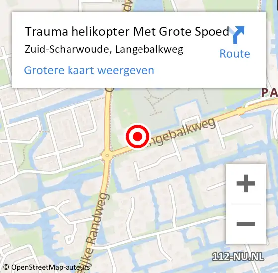 Locatie op kaart van de 112 melding: Trauma helikopter Met Grote Spoed Naar Zuid-Scharwoude, Langebalkweg op 4 oktober 2022 19:35