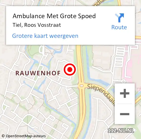 Locatie op kaart van de 112 melding: Ambulance Met Grote Spoed Naar Tiel, Roos Vosstraat op 4 oktober 2022 20:13
