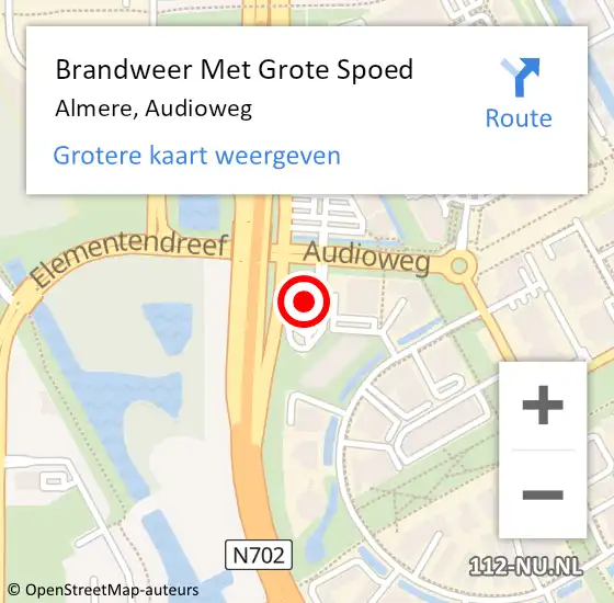 Locatie op kaart van de 112 melding: Brandweer Met Grote Spoed Naar Almere, Audioweg op 4 oktober 2022 23:40