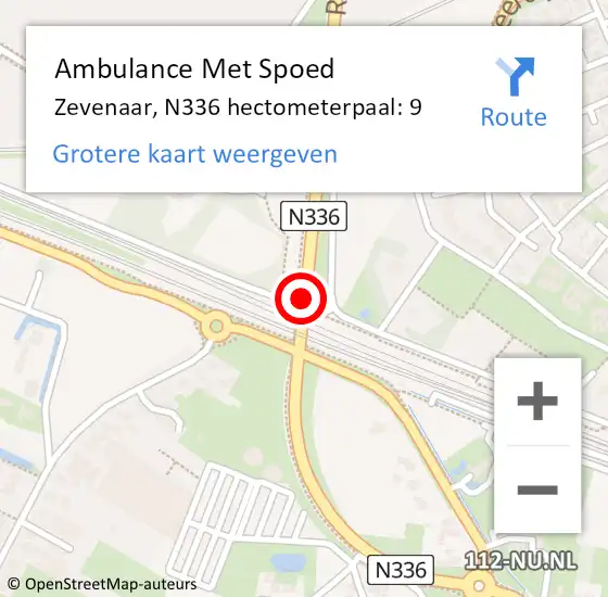 Locatie op kaart van de 112 melding: Ambulance Met Spoed Naar Zevenaar, N336 hectometerpaal: 9 op 5 oktober 2022 00:31