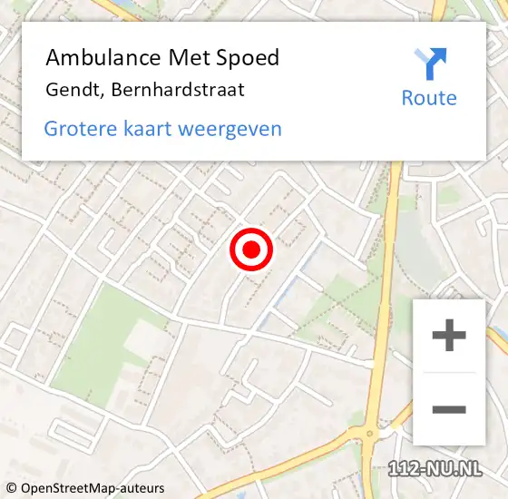 Locatie op kaart van de 112 melding: Ambulance Met Spoed Naar Gendt, Bernhardstraat op 5 oktober 2022 01:49