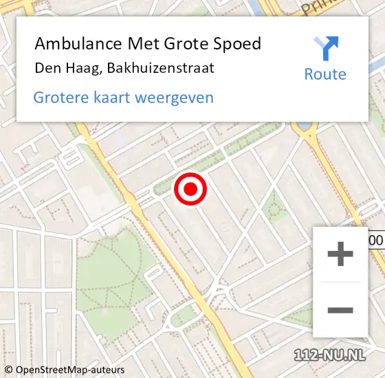 Locatie op kaart van de 112 melding: Ambulance Met Grote Spoed Naar Den Haag, Bakhuizenstraat op 5 oktober 2022 07:16