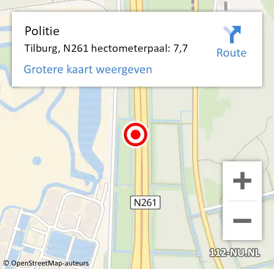 Locatie op kaart van de 112 melding: Politie Tilburg, N261 hectometerpaal: 7,7 op 5 oktober 2022 08:50