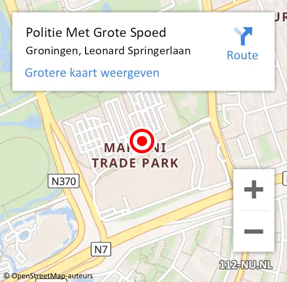 Locatie op kaart van de 112 melding: Politie Met Grote Spoed Naar Groningen, Leonard Springerlaan op 5 oktober 2022 09:36