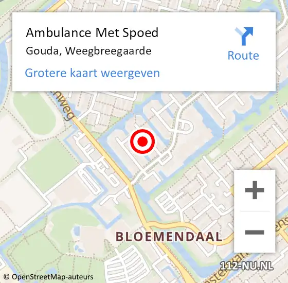 Locatie op kaart van de 112 melding: Ambulance Met Spoed Naar Gouda, Weegbreegaarde op 5 oktober 2022 11:21
