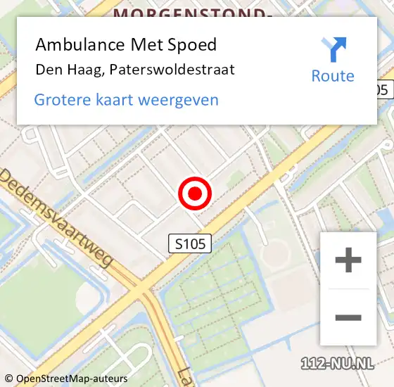 Locatie op kaart van de 112 melding: Ambulance Met Spoed Naar Den Haag, Paterswoldestraat op 5 oktober 2022 15:33
