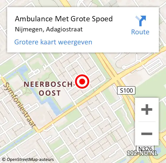 Locatie op kaart van de 112 melding: Ambulance Met Grote Spoed Naar Nijmegen, Adagiostraat op 5 oktober 2022 17:23