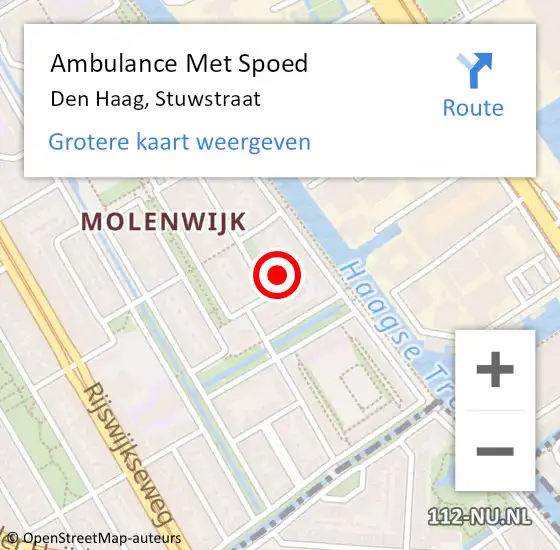 Locatie op kaart van de 112 melding: Ambulance Met Spoed Naar Den Haag, Stuwstraat op 5 oktober 2022 18:10