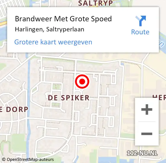 Locatie op kaart van de 112 melding: Brandweer Met Grote Spoed Naar Harlingen, Saltryperlaan op 5 oktober 2022 19:21