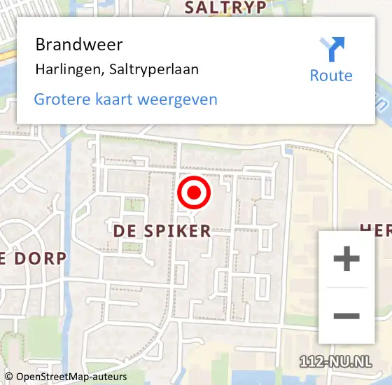 Locatie op kaart van de 112 melding: Brandweer Harlingen, Saltryperlaan op 5 oktober 2022 19:24