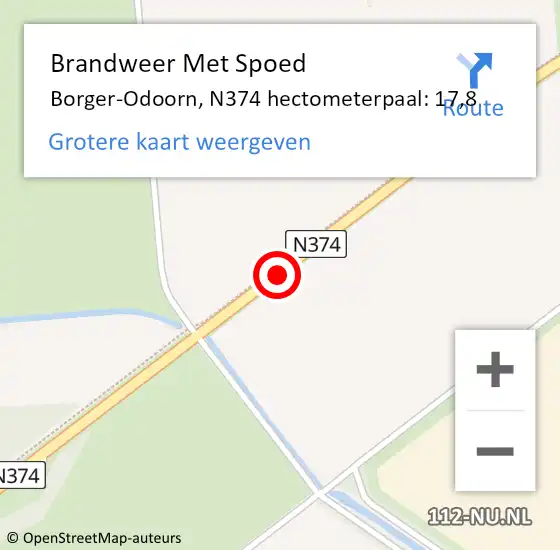 Locatie op kaart van de 112 melding: Brandweer Met Spoed Naar Borger-Odoorn, N374 hectometerpaal: 17,8 op 5 oktober 2022 20:09
