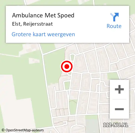 Locatie op kaart van de 112 melding: Ambulance Met Spoed Naar Elst, Reijersstraat op 5 oktober 2022 20:26