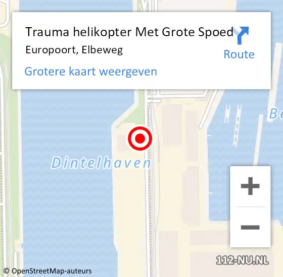Locatie op kaart van de 112 melding: Trauma helikopter Met Grote Spoed Naar Europoort, Elbeweg op 5 oktober 2022 21:20