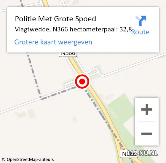 Locatie op kaart van de 112 melding: Politie Met Grote Spoed Naar Vlagtwedde, N366 hectometerpaal: 32,8 op 6 oktober 2022 08:53