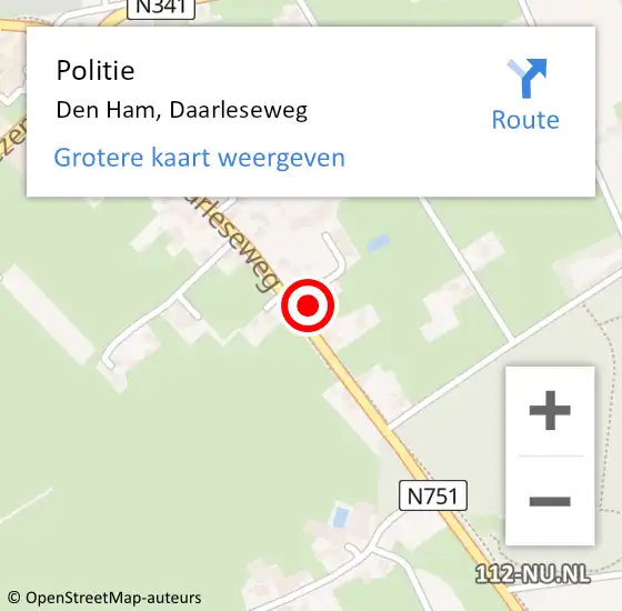 Locatie op kaart van de 112 melding: Politie Den Ham, Daarleseweg op 6 oktober 2022 08:55