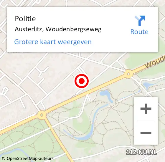 Locatie op kaart van de 112 melding: Politie Austerlitz, Woudenbergseweg op 6 oktober 2022 09:24