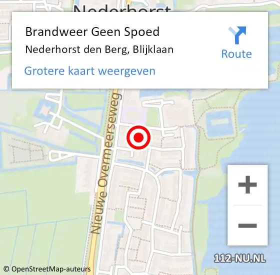 Locatie op kaart van de 112 melding: Brandweer Geen Spoed Naar Nederhorst den Berg, Blijklaan op 6 oktober 2022 10:38