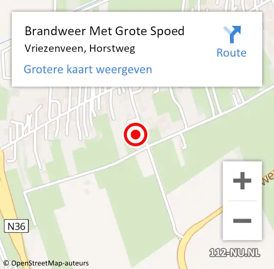 Locatie op kaart van de 112 melding: Brandweer Met Grote Spoed Naar Vriezenveen, Horstweg op 6 oktober 2022 11:37