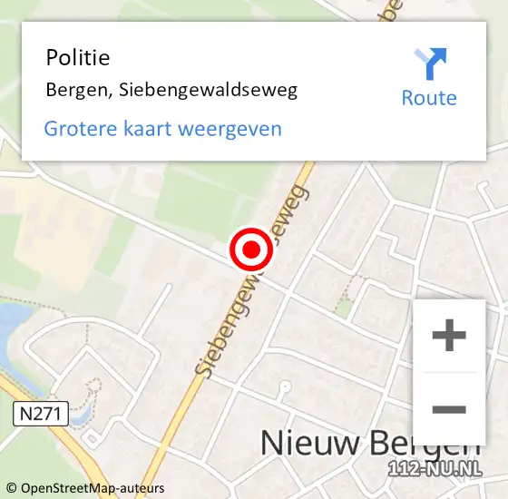 Locatie op kaart van de 112 melding: Politie Bergen, Siebengewaldseweg op 6 oktober 2022 11:46