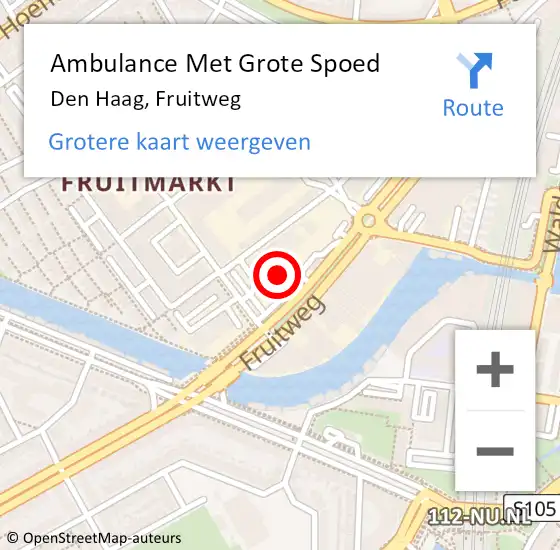 Locatie op kaart van de 112 melding: Ambulance Met Grote Spoed Naar Den Haag, Fruitweg op 6 oktober 2022 12:24