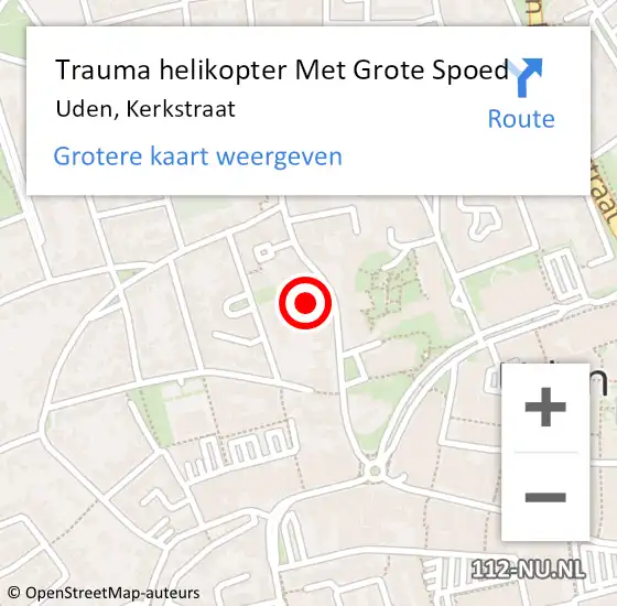 Locatie op kaart van de 112 melding: Trauma helikopter Met Grote Spoed Naar Uden, Kerkstraat op 6 oktober 2022 13:13