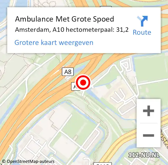 Locatie op kaart van de 112 melding: Ambulance Met Grote Spoed Naar Amsterdam, A10 hectometerpaal: 31,2 op 6 oktober 2022 14:02