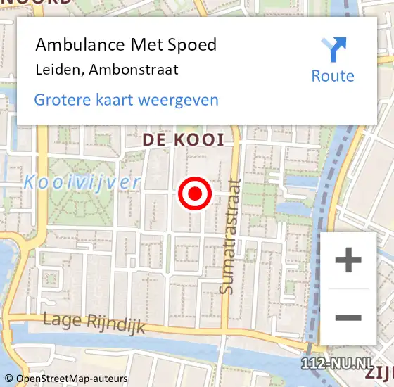 Locatie op kaart van de 112 melding: Ambulance Met Spoed Naar Leiden, Ambonstraat op 6 oktober 2022 14:30