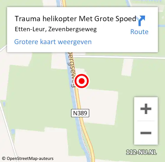 Locatie op kaart van de 112 melding: Trauma helikopter Met Grote Spoed Naar Etten-Leur, Zevenbergseweg op 6 oktober 2022 14:54
