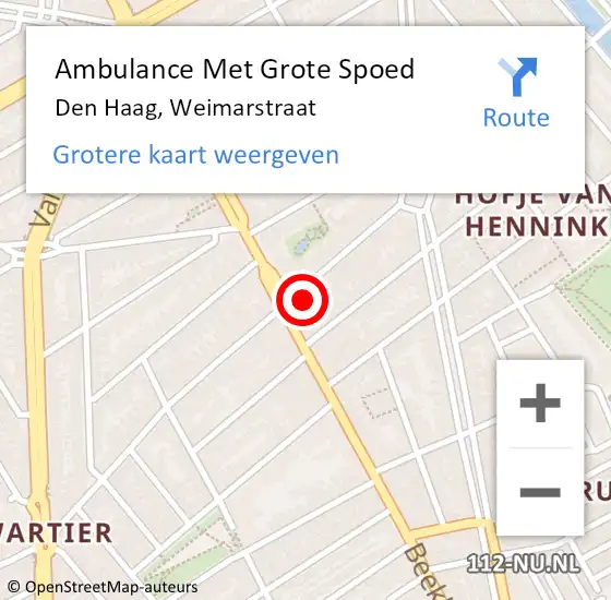 Locatie op kaart van de 112 melding: Ambulance Met Grote Spoed Naar Den Haag, Weimarstraat op 6 oktober 2022 15:50