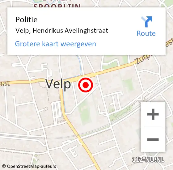 Locatie op kaart van de 112 melding: Politie Velp, Hendrikus Avelinghstraat op 6 oktober 2022 16:41