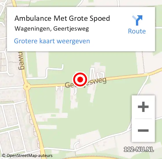Locatie op kaart van de 112 melding: Ambulance Met Grote Spoed Naar Wageningen, Geertjesweg op 6 oktober 2022 16:42