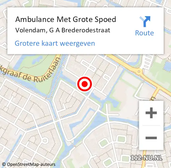 Locatie op kaart van de 112 melding: Ambulance Met Grote Spoed Naar Volendam, G A Brederodestraat op 6 oktober 2022 17:58