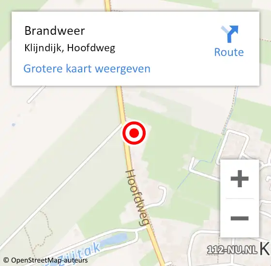 Locatie op kaart van de 112 melding: Brandweer Klijndijk, Hoofdweg op 6 oktober 2022 18:54