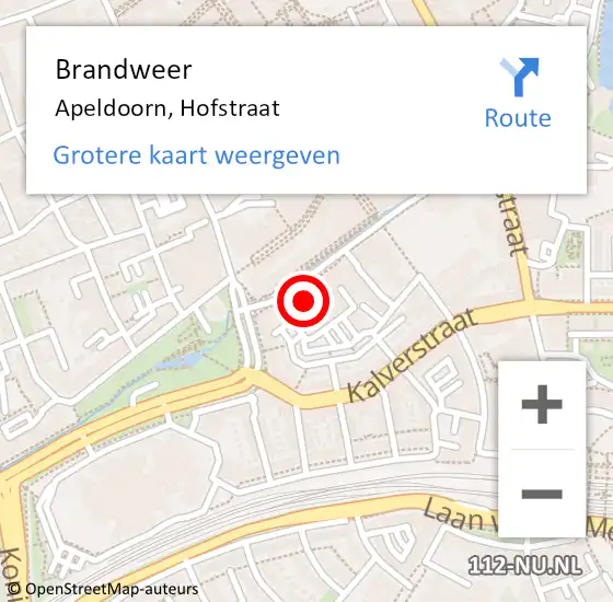 Locatie op kaart van de 112 melding: Brandweer Apeldoorn, Hofstraat op 6 oktober 2022 19:52