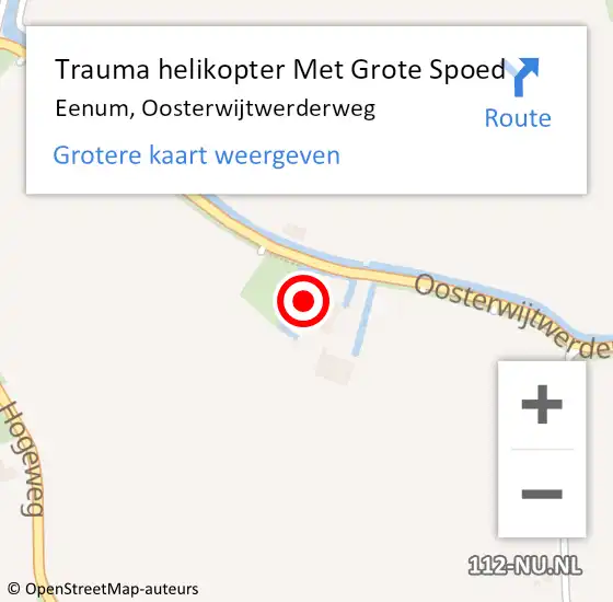 Locatie op kaart van de 112 melding: Trauma helikopter Met Grote Spoed Naar Eenum, Oosterwijtwerderweg op 6 oktober 2022 21:18