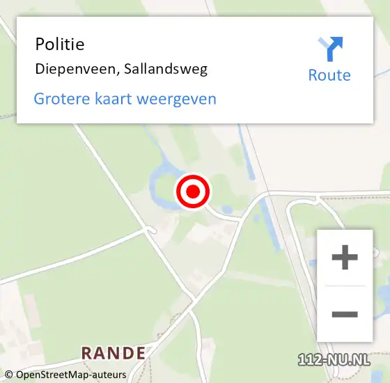 Locatie op kaart van de 112 melding: Politie Diepenveen, Sallandsweg op 6 oktober 2022 22:13