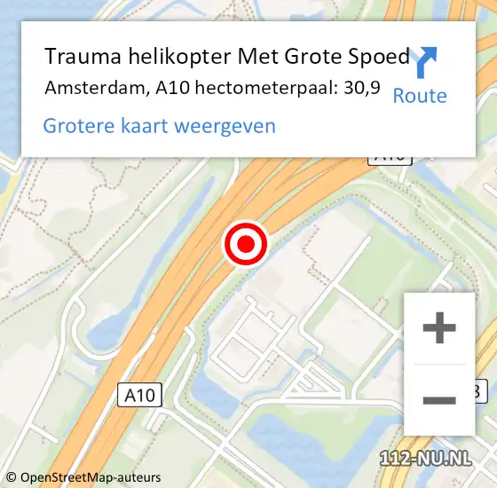 Locatie op kaart van de 112 melding: Trauma helikopter Met Grote Spoed Naar Amsterdam, A10 hectometerpaal: 30,9 op 6 oktober 2022 22:13