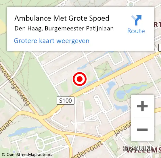 Locatie op kaart van de 112 melding: Ambulance Met Grote Spoed Naar Den Haag, Burgemeester Patijnlaan op 6 oktober 2022 23:00