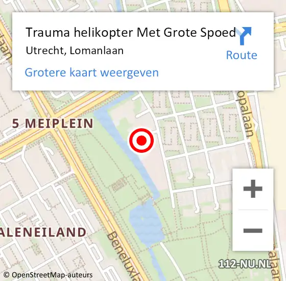 Locatie op kaart van de 112 melding: Trauma helikopter Met Grote Spoed Naar Utrecht, Lomanlaan op 7 oktober 2022 00:03