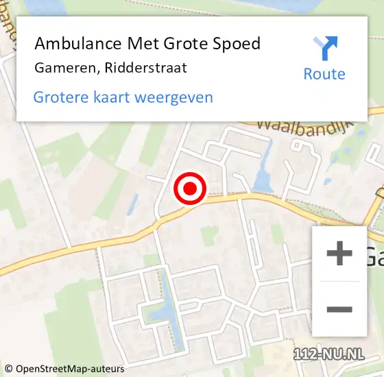 Locatie op kaart van de 112 melding: Ambulance Met Grote Spoed Naar Gameren, Ridderstraat op 7 oktober 2022 01:31