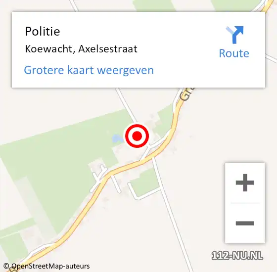 Locatie op kaart van de 112 melding: Politie Koewacht, Axelsestraat op 7 oktober 2022 02:02