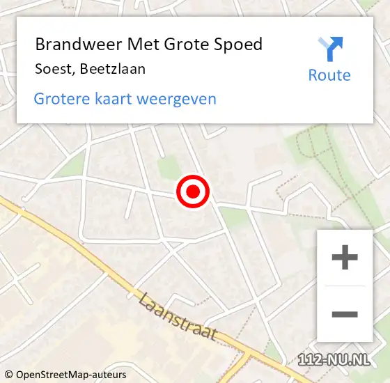 Locatie op kaart van de 112 melding: Brandweer Met Grote Spoed Naar Soest, Beetzlaan op 7 oktober 2022 04:36