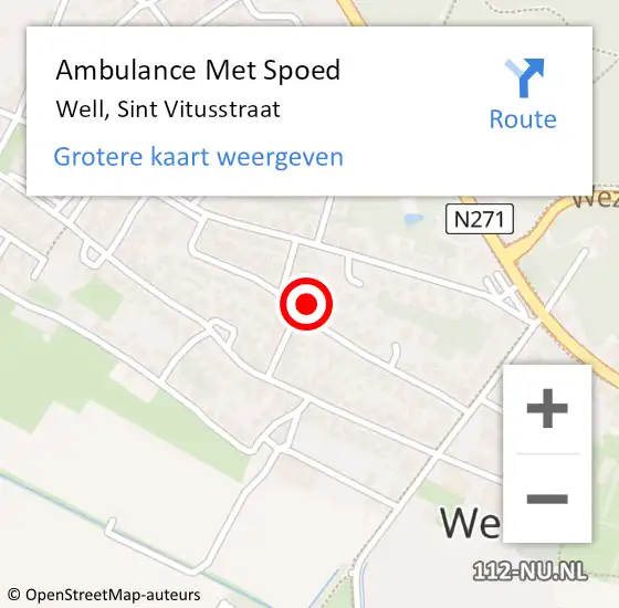 Locatie op kaart van de 112 melding: Ambulance Met Spoed Naar Well, Sint Vitusstraat op 7 oktober 2022 06:34