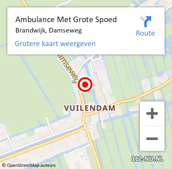 Locatie op kaart van de 112 melding: Ambulance Met Grote Spoed Naar Brandwijk, Damseweg op 7 oktober 2022 08:45