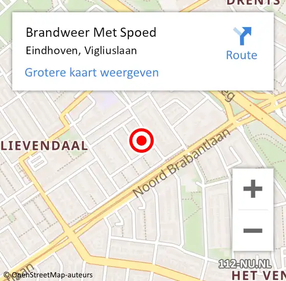 Locatie op kaart van de 112 melding: Brandweer Met Spoed Naar Eindhoven, Vigliuslaan op 7 oktober 2022 09:44