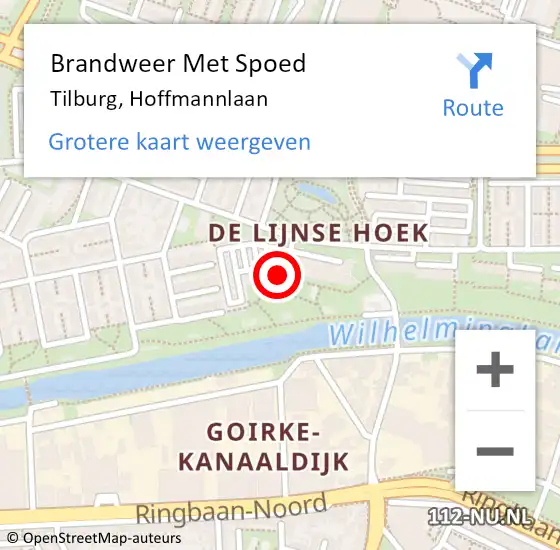 Locatie op kaart van de 112 melding: Brandweer Met Spoed Naar Tilburg, Hoffmannlaan op 7 oktober 2022 10:00