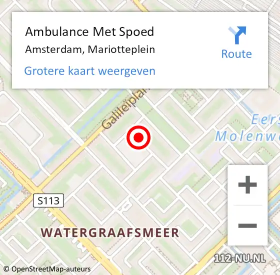Locatie op kaart van de 112 melding: Ambulance Met Spoed Naar Amsterdam, Mariotteplein op 7 oktober 2022 12:52