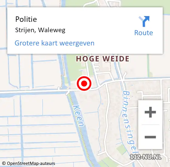 Locatie op kaart van de 112 melding: Politie Strijen, Waleweg op 7 oktober 2022 13:01